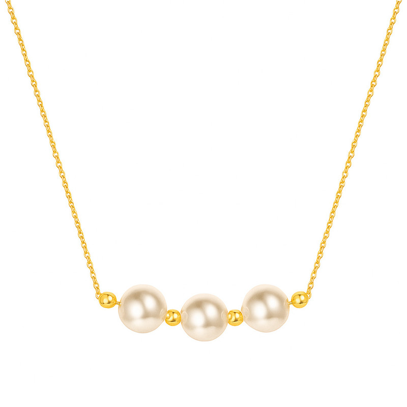 گردنبند طلا 18 عیار زنانه با طرح مروارید گالری قو طلایی مدل سه مروارید و البرنادو