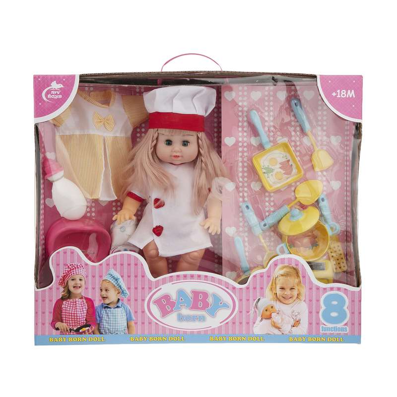 عروسک بیبی بورن طرح سرآشپز مدل MV633-6 ارتفاع 32 سانتی متر