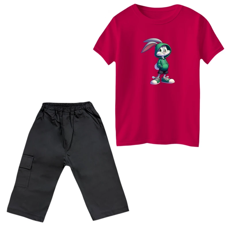 ست تی‌شرت و شلوارک دخترانه مدل خرگوش هودی پوش