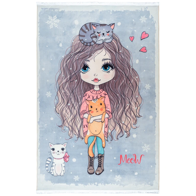 فرش ماشینی محتشم طرح کودک مدل پرنسس و گربه ها کد 101211 