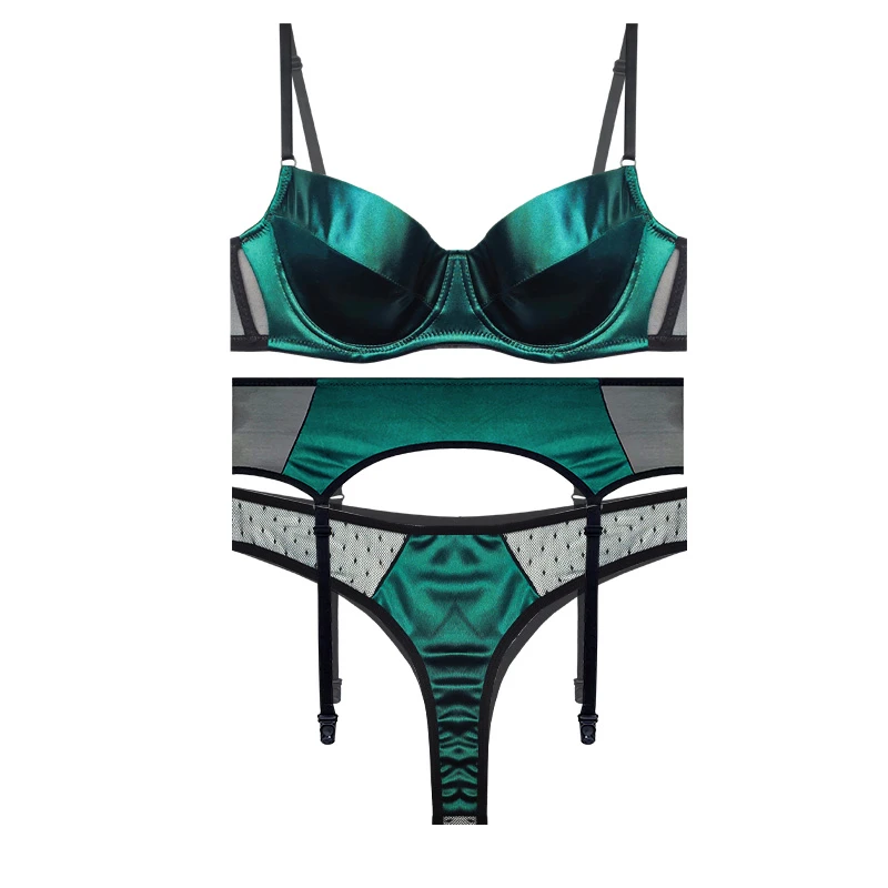 ست شورت و سوتین زنانه وایت لیدی مدل ساتن کد 79083 به همراه بند جوراب