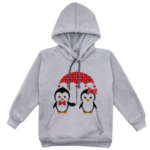 هودی دخترانه مدل پنگوئن و چتر F104 رنگ طوسی