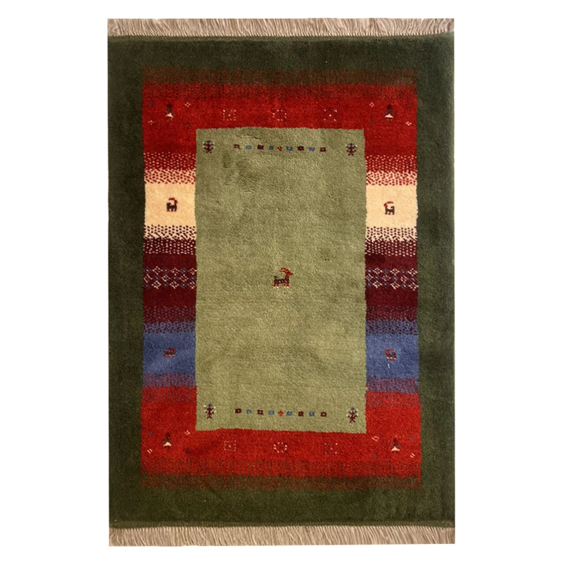 گبه دستبافت قشقایی یک متری کد NKP.RJ0068 زمینه سبز