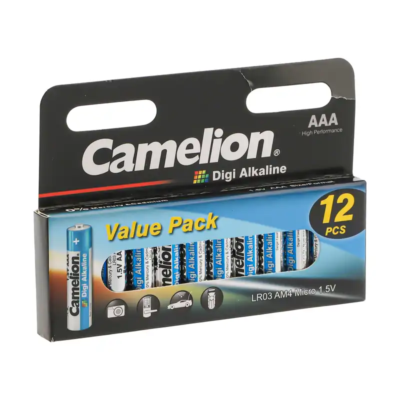 باتری نیم قلمی کملیون مدل digi alkaline بسته 12 عددی