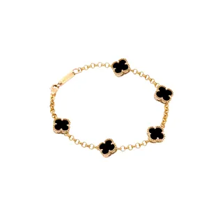 دستبند زنجیری طلا 18 عیار زنانه الی گالری مدل ونکلیف سنگ رولو 5