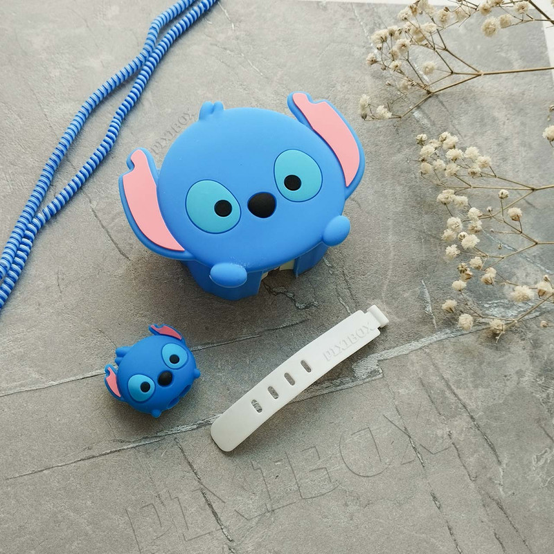 محافظ کابل پیکسی طرح فانتزی استیج مدل Stitch-B به همراه محافظ شارژر دیواری مجموعه 4 عددی