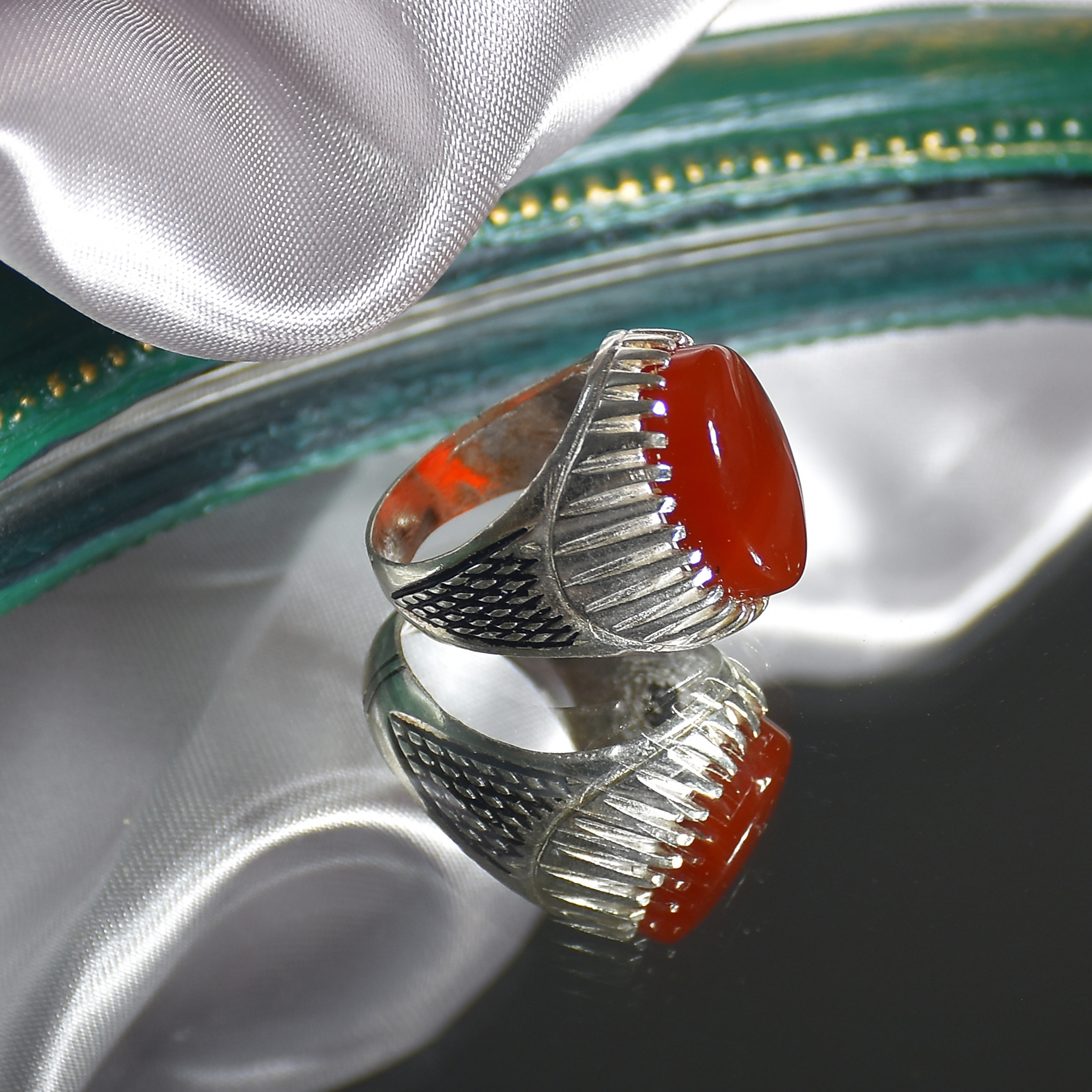 انگشتر نقره مردانه نقره جات لطفی مدل عقیق کد ANMS02E01