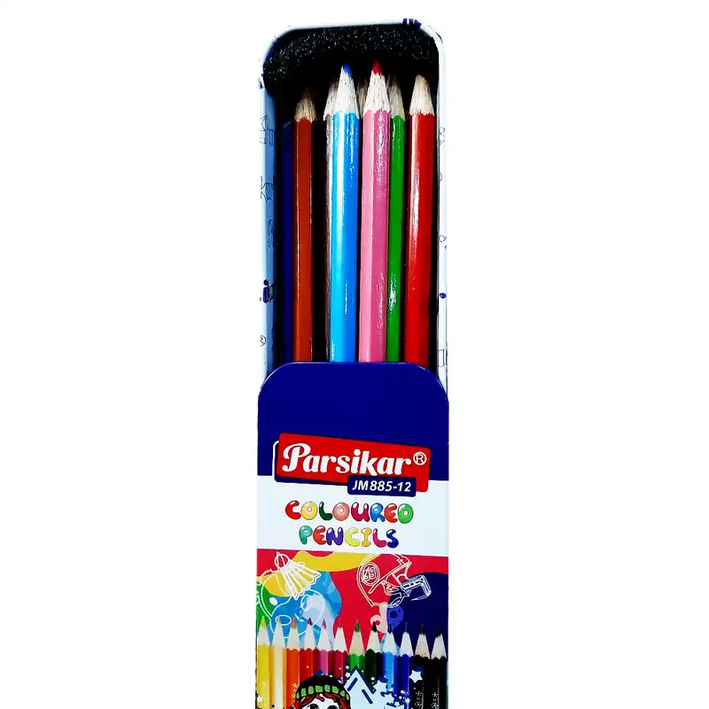 مداد رنگی 12 رنگ پارسیکار مدل فلزی کشویی