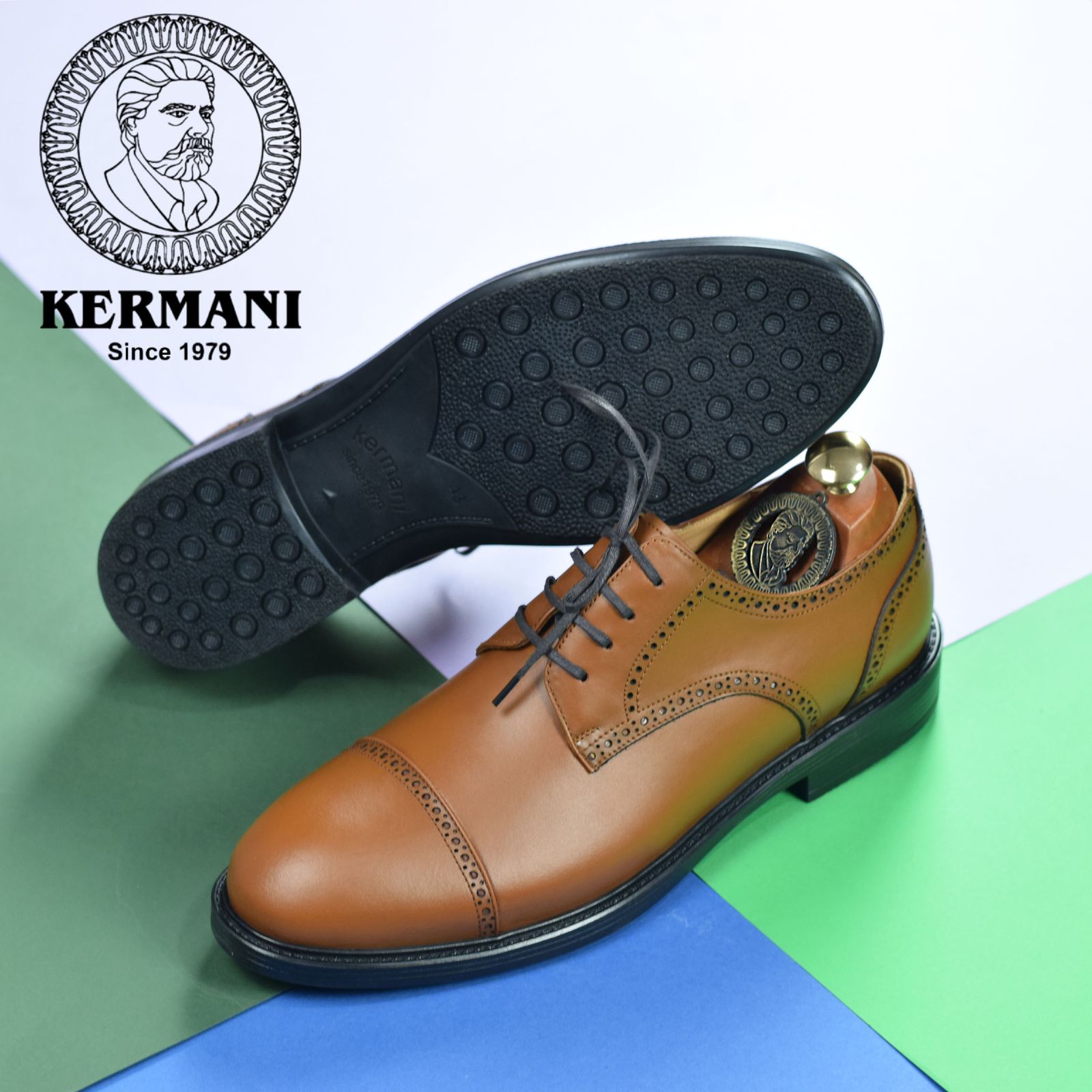 کفش مردانه کرمانی مدل چرم دستدوز طبیعی بِرِت کد 1062 رنگ عسلی -  - 3