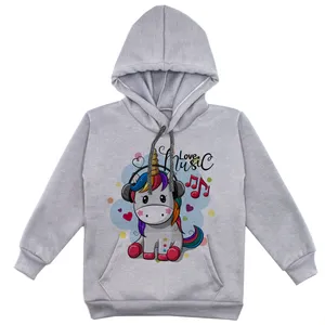 هودی دخترانه مدل تک شاخ و هدفون F17 رنگ طوسی