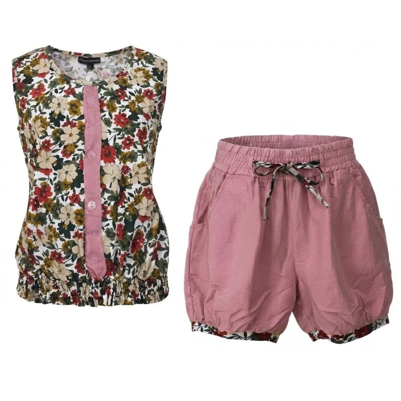 ست تاپ و شلوارک راحتی زنانه مدل گل گلی کد 1