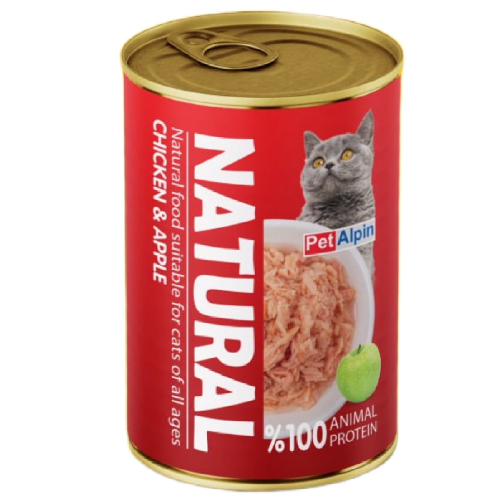 کنسرو گربه پت آلپین مدل نچرال مرغ و سیب وزن 380 گرم