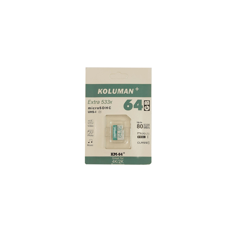 کارت حافظه microSDHC کلومن پلاس مدل +KM-64 کلاس 10 استاندارد UHS-I سرعت 80MBps ظرفیت 64 گیگابایت