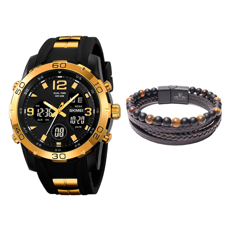 ساعت مچی عقربه‌ای مردانه کوارتز اسکمی مدل 2102GDBK-Verganti به همراه دستبند