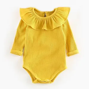 بادی آستین بلند نوزادی دخترانه کد M651 رنگ خردلی