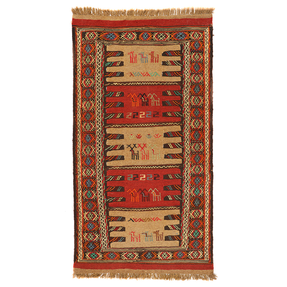 راهنمای خرید اینترنتی گلیم دستبافت دو متری طرح سفره کردی کد ۱۴۰۴۱۳۴