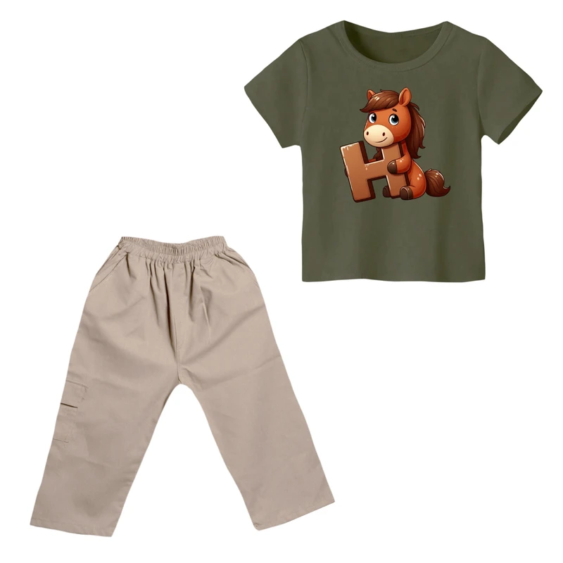 ست تی شرت و شلوارک پسرانه مدل اسب