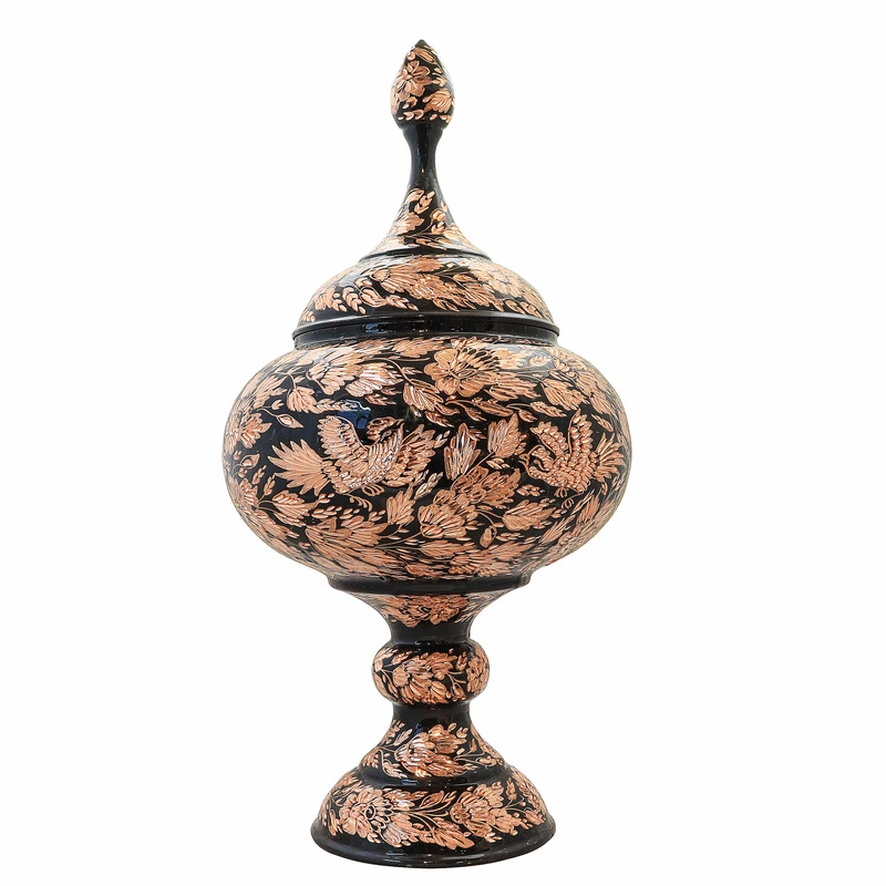 شکلات خوری مسی صنایع دستی فاخر مدل الماس تراش دو الماسه طرح هنری کد 43p22 