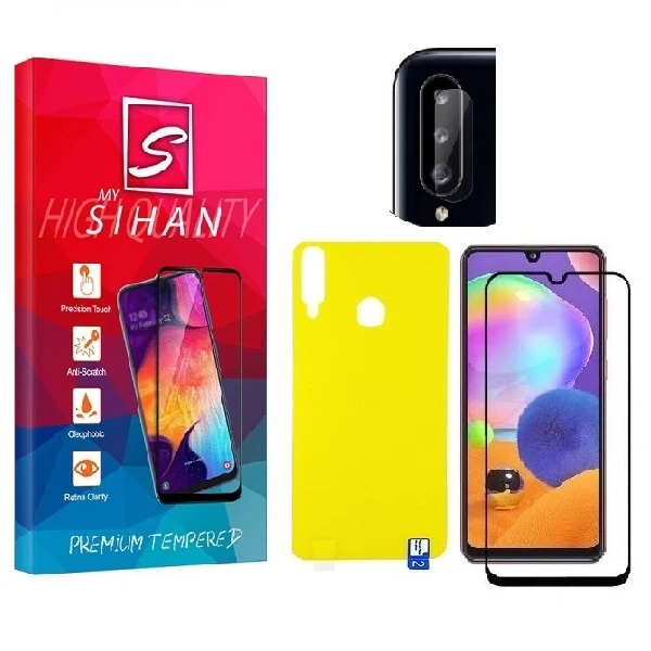 محافظ صفحه نمایش مای سیحان مدل FUL مناسب برای گوشی موبایل سامسونگ Galaxy A20s به همراه محافظ پشت گوشی و محافظ لنز دوربین