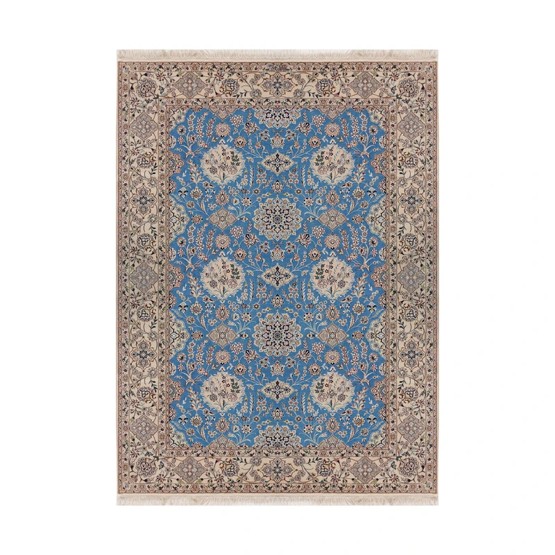 فرش دستبافت ۴.۵ متری مدل نائین سلطنتی ۶لا کد 1098 زمینه آبی