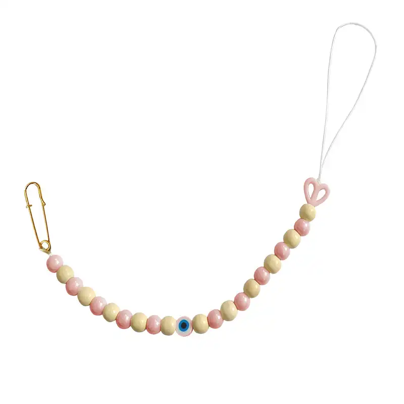 زنجیر پستانک مدل آبنبات مرواریدی و چشم نظر فیمویی