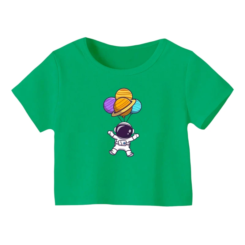 کراپ‌ تی‌شرت آستین کوتاه زنانه مدل فضانورد کد ۱۲