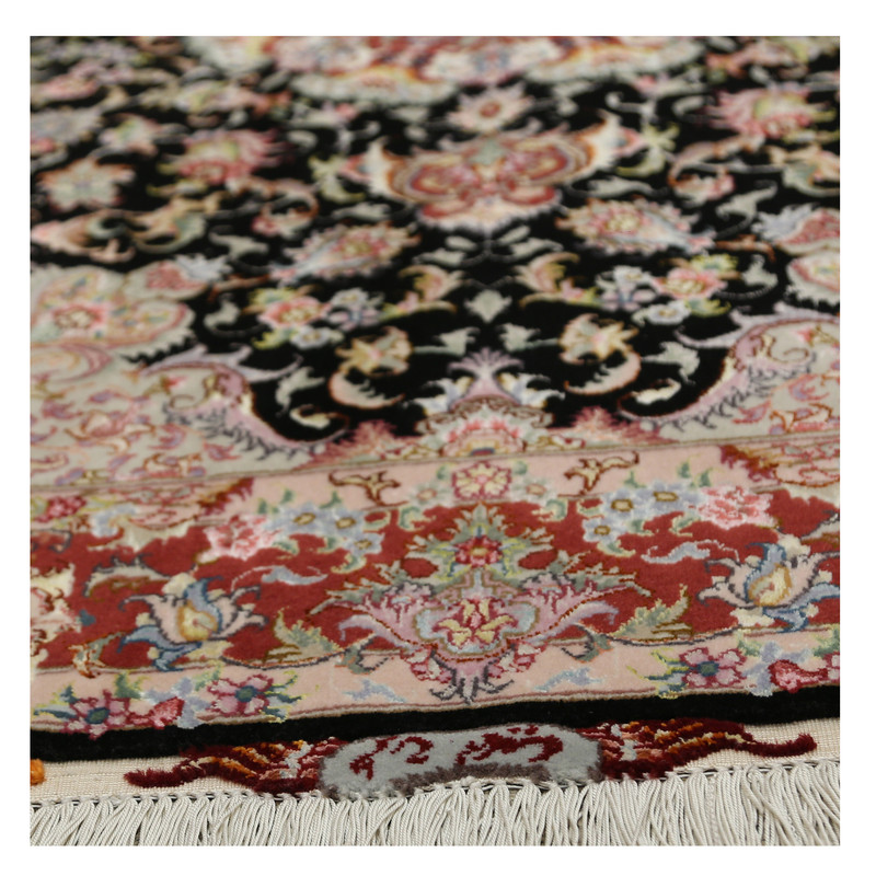 فرش دستباف زرع و نیم طرح نقش علیا مدل کتیبه ای تبریز چله ابریشم کد 8982