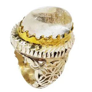 انگشتر نقره مردانه مدل نگین دُر نجف 100129