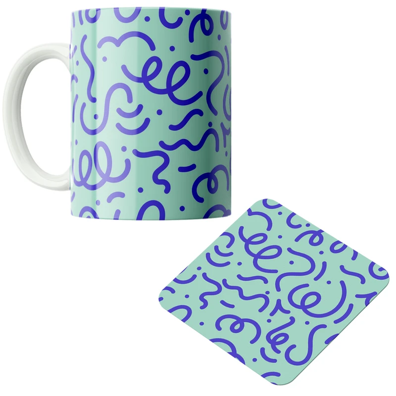 ماگ مدل خطوط رنگی کد DKC520 به همراه زیر لیوانی