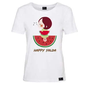 تی شرت آستین کوتاه زنانه مدل HAPPY YALDA  کد 0J39 S رنگ سفید