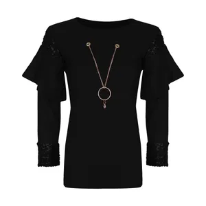 بلوز زنانه مدل 525 آستین پولک رنگ مشکی