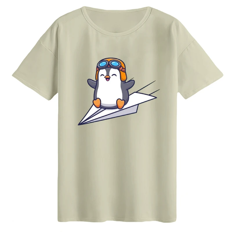 تی‌شرت لانگ آستین کوتاه زنانه مدل پنگوِئن موشک سوار