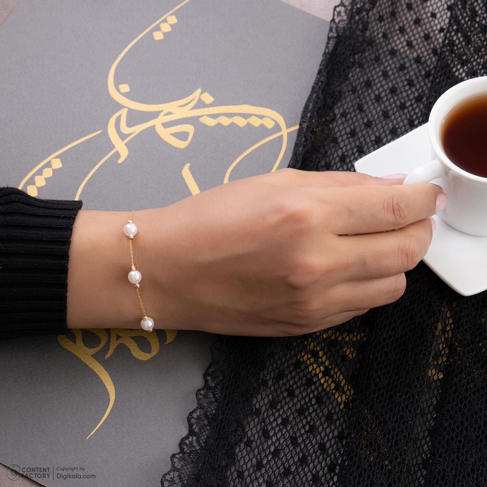 دستبند زنجیری طلا 18 عیار زنانه حافا گلد مدل مروارید کد br009 -  - 2