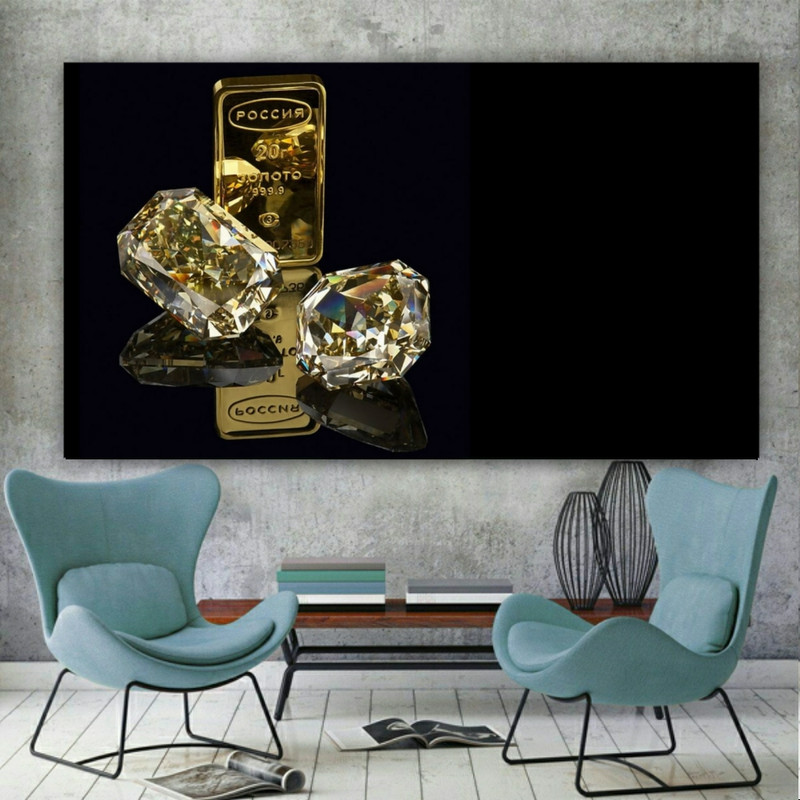 پوستر دیواری طرح شمش طلا و الماس مدل PD1055