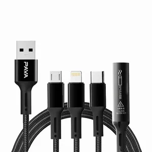 کابل تبدیل USB به لایتنینگ / USB-C / Micro USB پاواریال مدل D08 به طول 1 متر