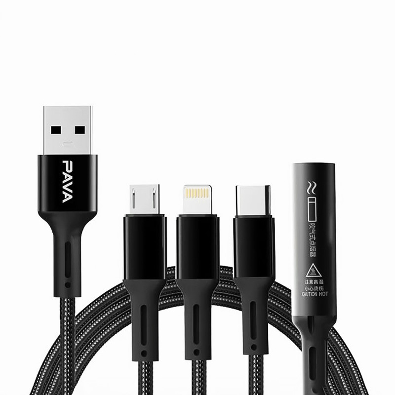 کابل تبدیل USB به لایتنینگ / USB-C / Micro USB پاواریال مدل D08 به طول 1 متر