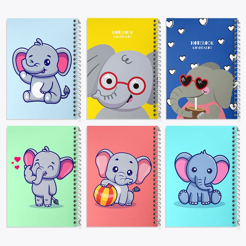 دفتر مشق 100 برگ خندالو طرح فیل بامزه کد 467 مجموعه 6 عددی