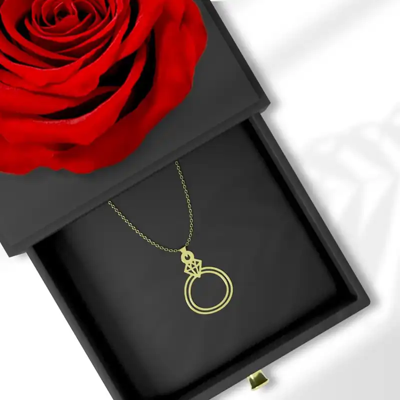 گردنبند طلا 18 عیار زنانه مدوپد مدل انگشتر کد GBA10116 به همراه باکس گل رز جاویدان