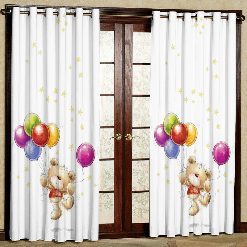 پرده مدل خرس و بادکنک مخمل پانچی کد 364 سایز 140x280 سانتی متر
