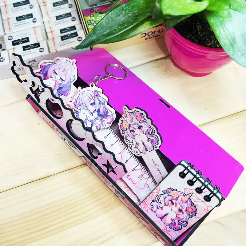 بسته لوازم تحریر مدل یونیکورن و گل فانتزی مجموعه 6 عددی