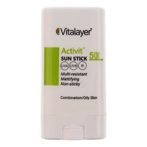 ضد آفتاب استیکی بی‌رنگ ویتالیر SPF 50 مدل اکتیویت ‌محافظ UVA،UVB,IR مناسب پوست‌های مختلط و چرب وزن 15 گرم