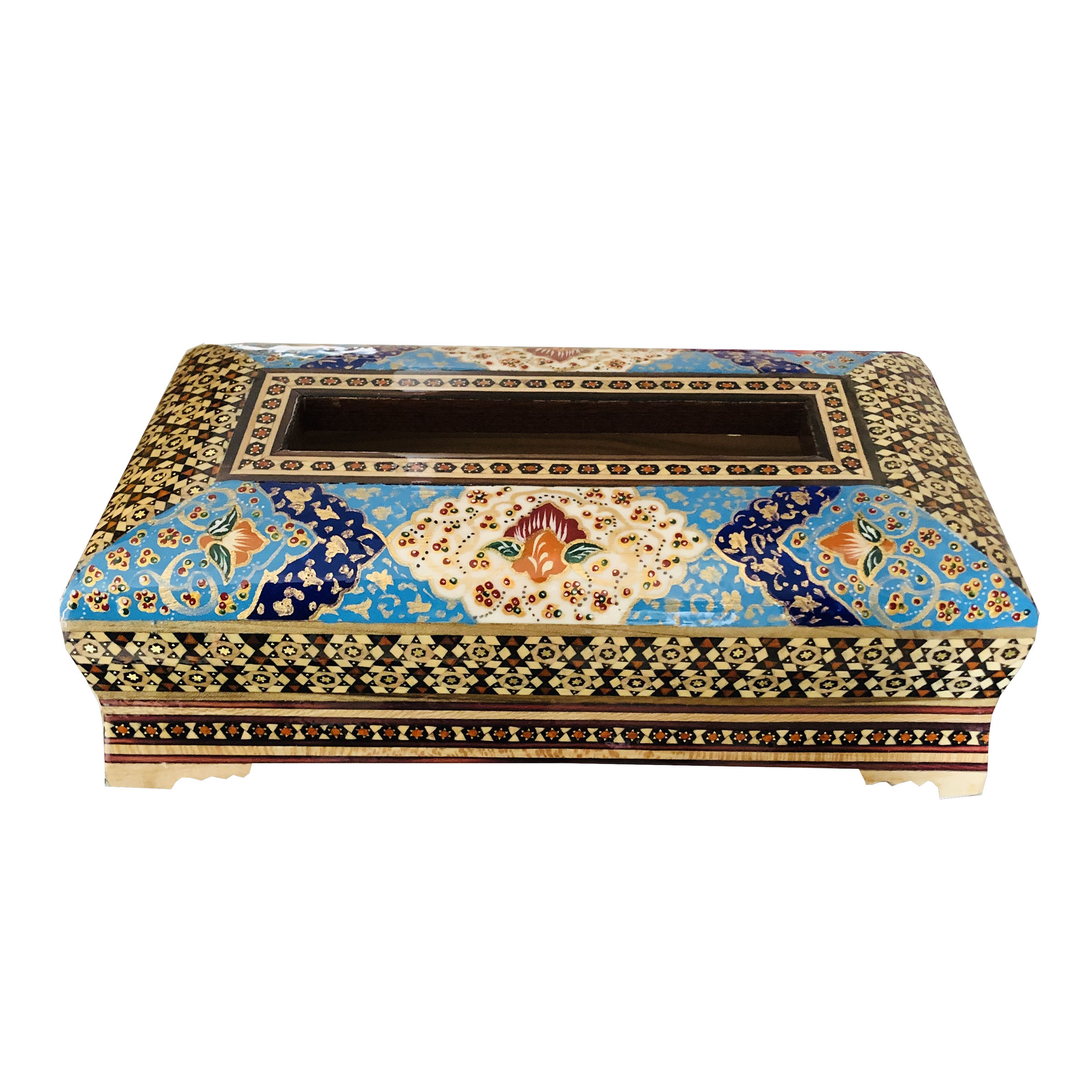 جعبه دستمال کاغذی خاتم کاری طرح تذهیب کد 7773