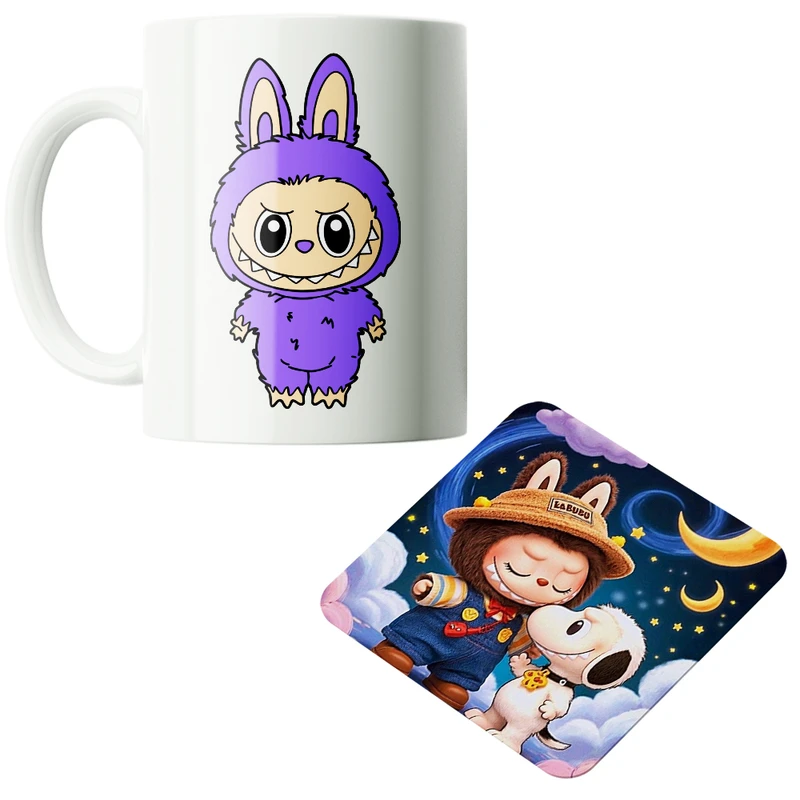 ماگ پاد آفرین مدل عروسک لبوبو کد PZ462 به همراه زیرلیوانی