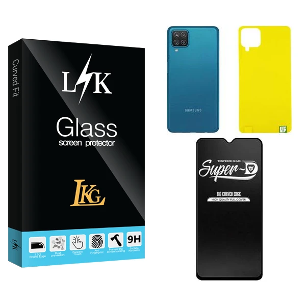 محافظ صفحه نمایش شیشه ای ال کا جی مدل LK  Super-D مناسب برای گوشی موبایل سامسونگ GALAXY A12  به همراه محافظ پشت گوشی