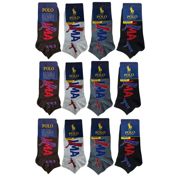 جوراب مردانه مدل نانو پنبه ساق کوتاه مجموعه 12 عددی