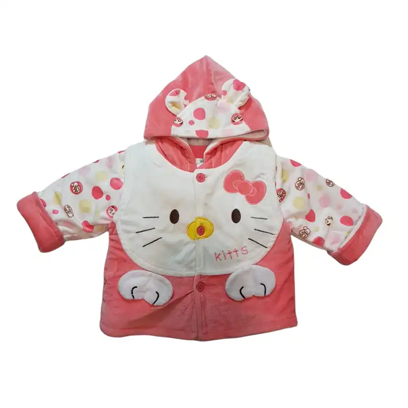 ست کاپشن و شلوار نوزادی طرح کیتی مدل ASH407 رنگ گلبهی