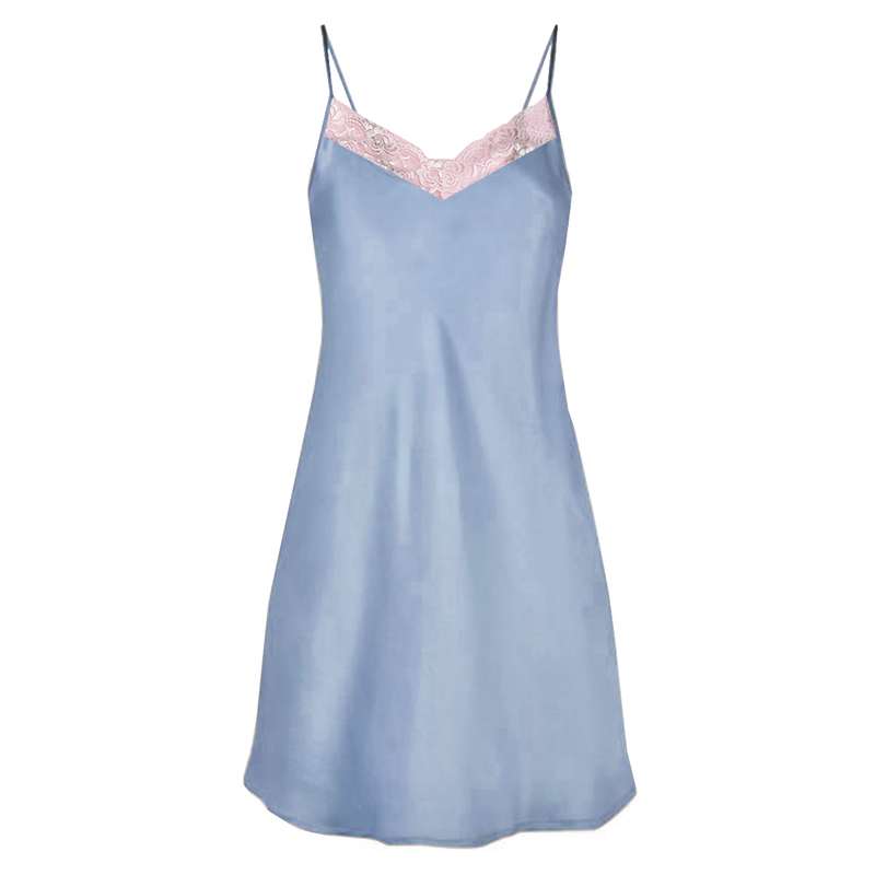 لباس خواب زنانه مدل یقه توری رنگ آبی درباری