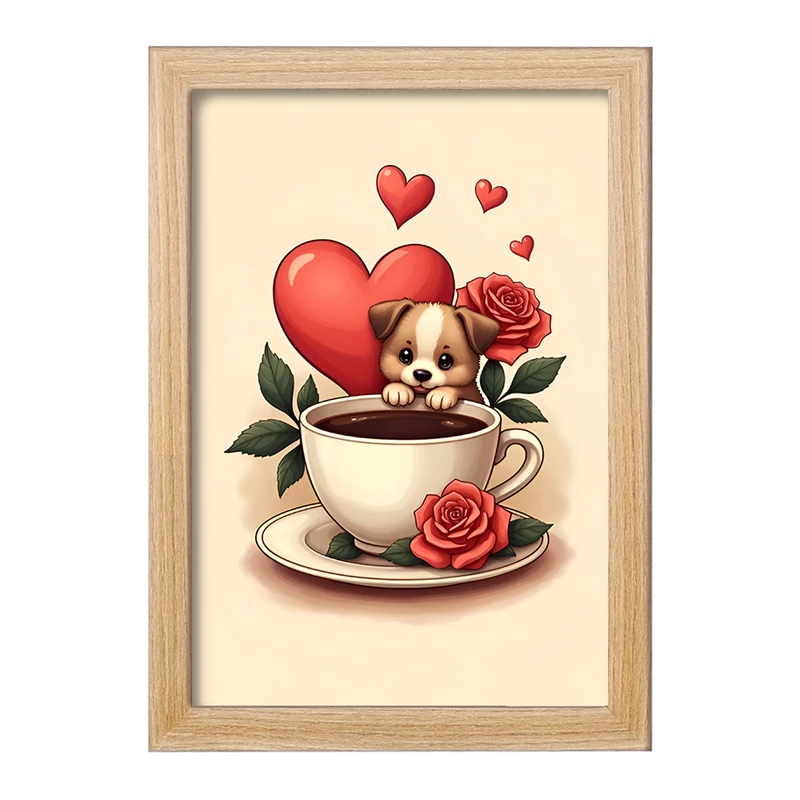 تابلو خندالو مدل سگ و فنجان قهوه کد F6671