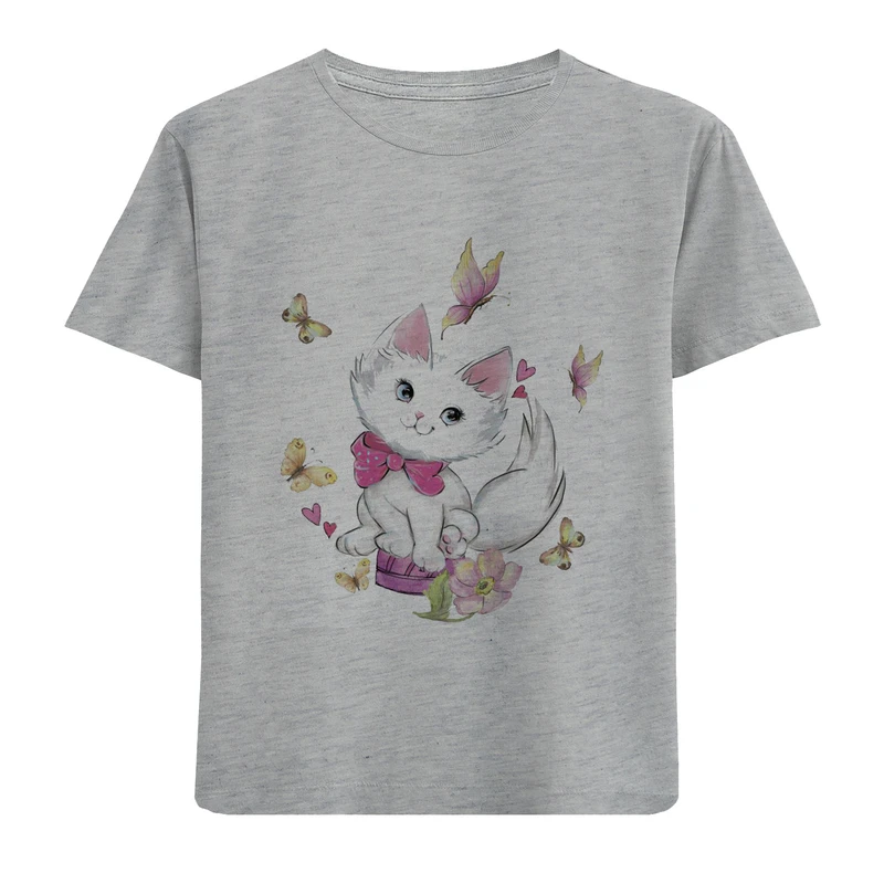 تی شرت آستین کوتاه دخترانه مدل گربه D323