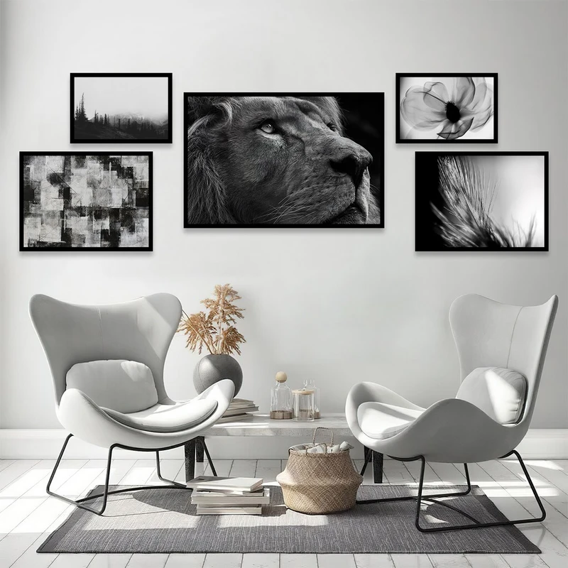 تابلو بکلیت مدل طرح شیر جنگل و گل B-1066  مجموعه 5 عددی